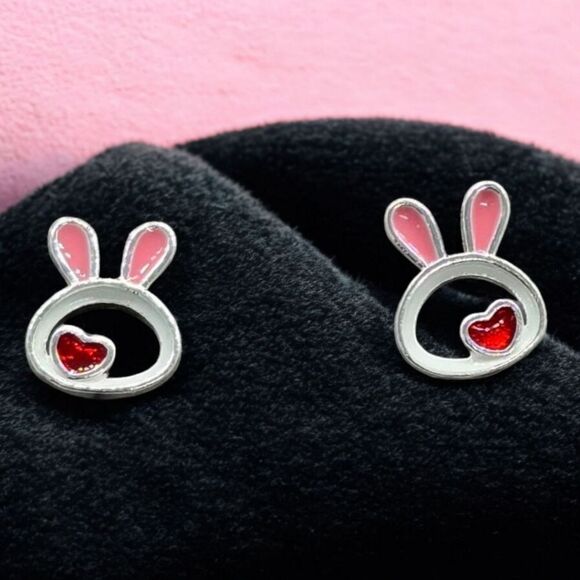 Tiny Easter Bunny Rabbit Earrings Spring Cute Enamel Studs Casual Jewelry NEW - Picture 1 of 4